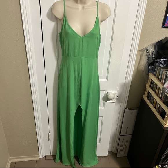 Alexis Front Slit Green Maxi Slip Dress Small A - Picture 1 of 9